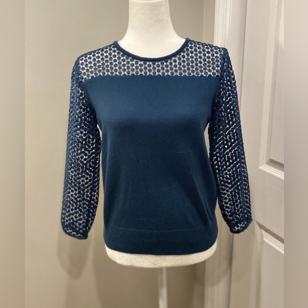Loft Teal Lace Sleeve Sweater
